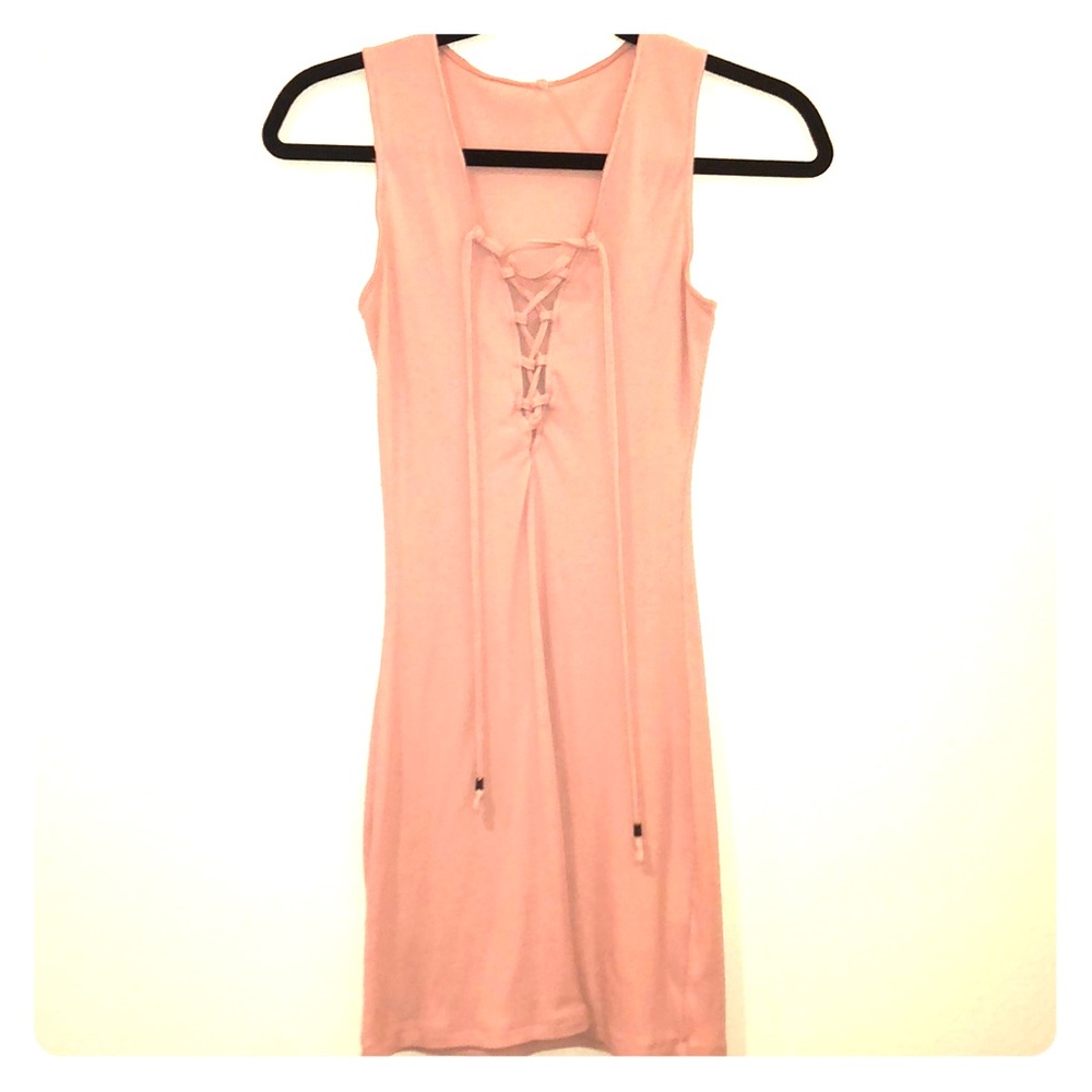 Ribbed Dress with Lace Up Front